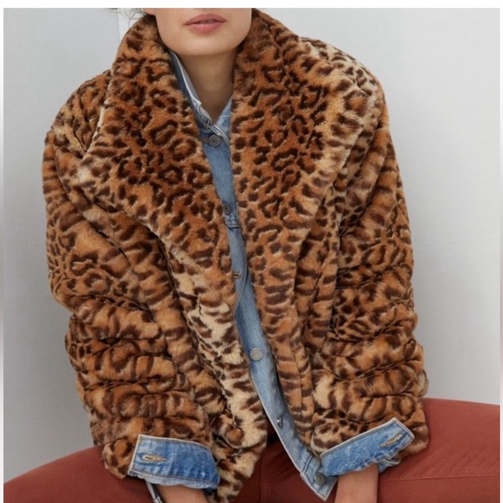 Anthropologie Faux Fur Leopard Print Coat